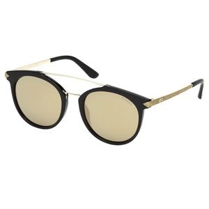 GUESS Retro Browline Pilot w/ Flash Lens Sunglasses With Case